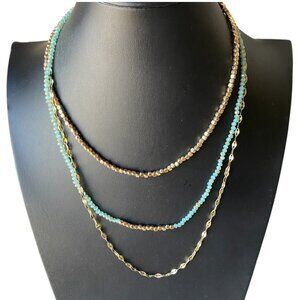Spring Street Dainty Boho blue glass gold tone layered chain necklace 19"